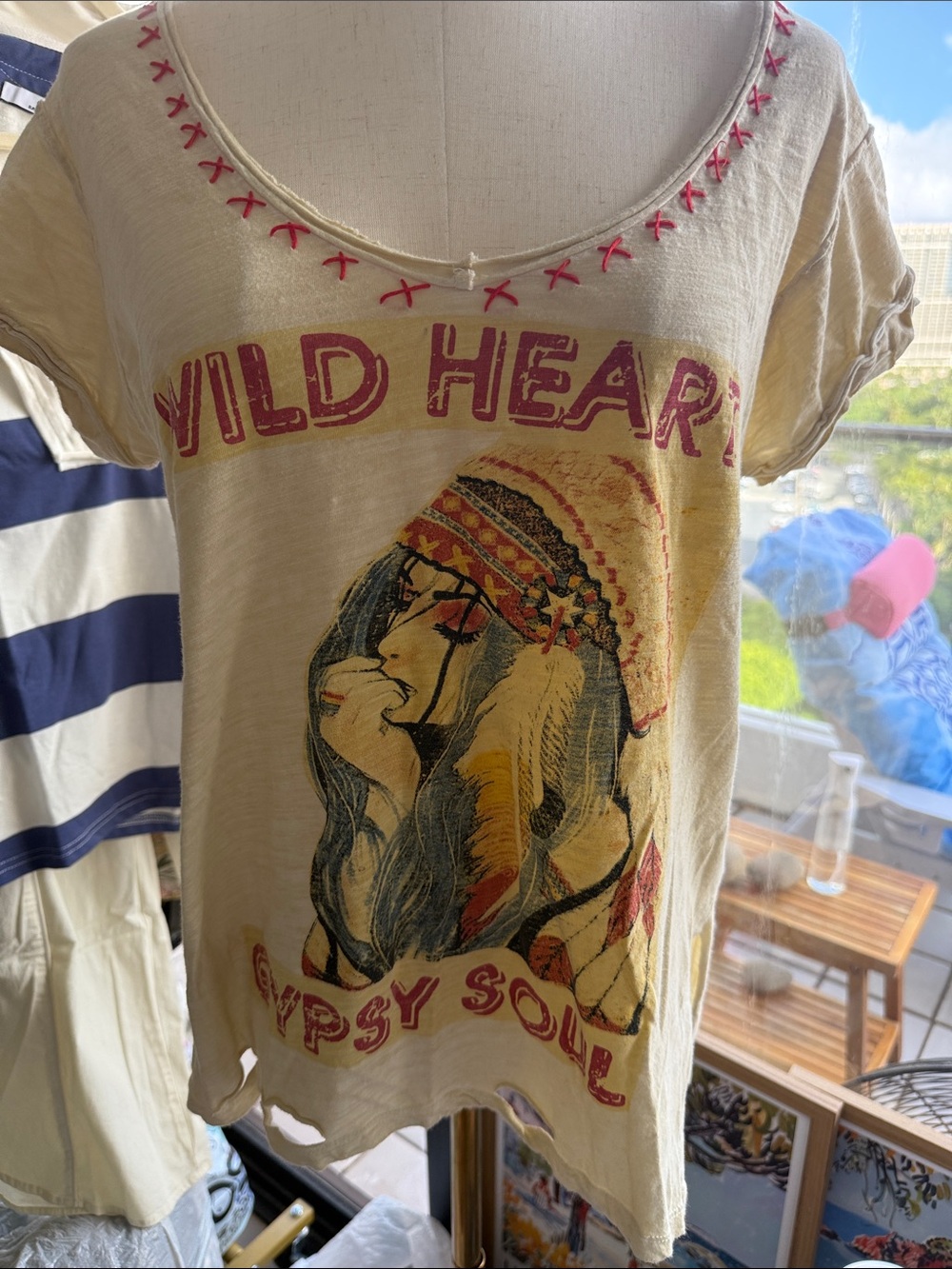 Jaded Gypsy Wild Heart Gypsy Soul Graphic Tee - Cream with Red Accents